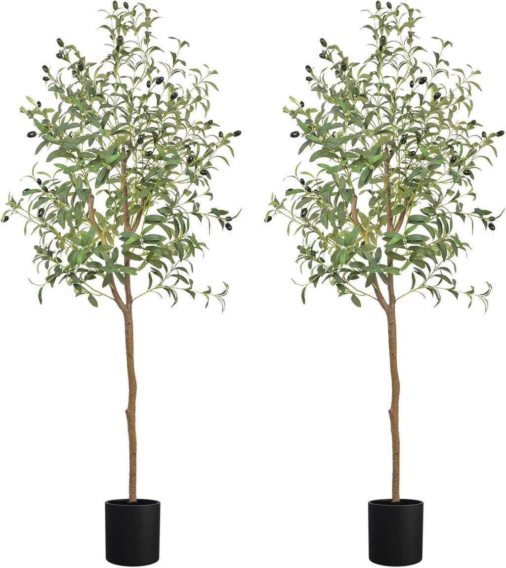 ANTING 5FT Artificial Olive Tree - Large Fake Plant with 792Leaves and 44Fruits - Silk Plants for Home Decor Indoor - 2 Pack