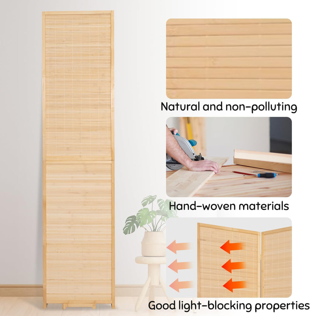 Bamboo Room Divider Folding Privacy Screens, Wall Divider for Room Separation, Portable Room Partitions and Dividers, 5.6FT Bamboo Mesh Woven Room Divider Panel (Beige, 4 Panel)