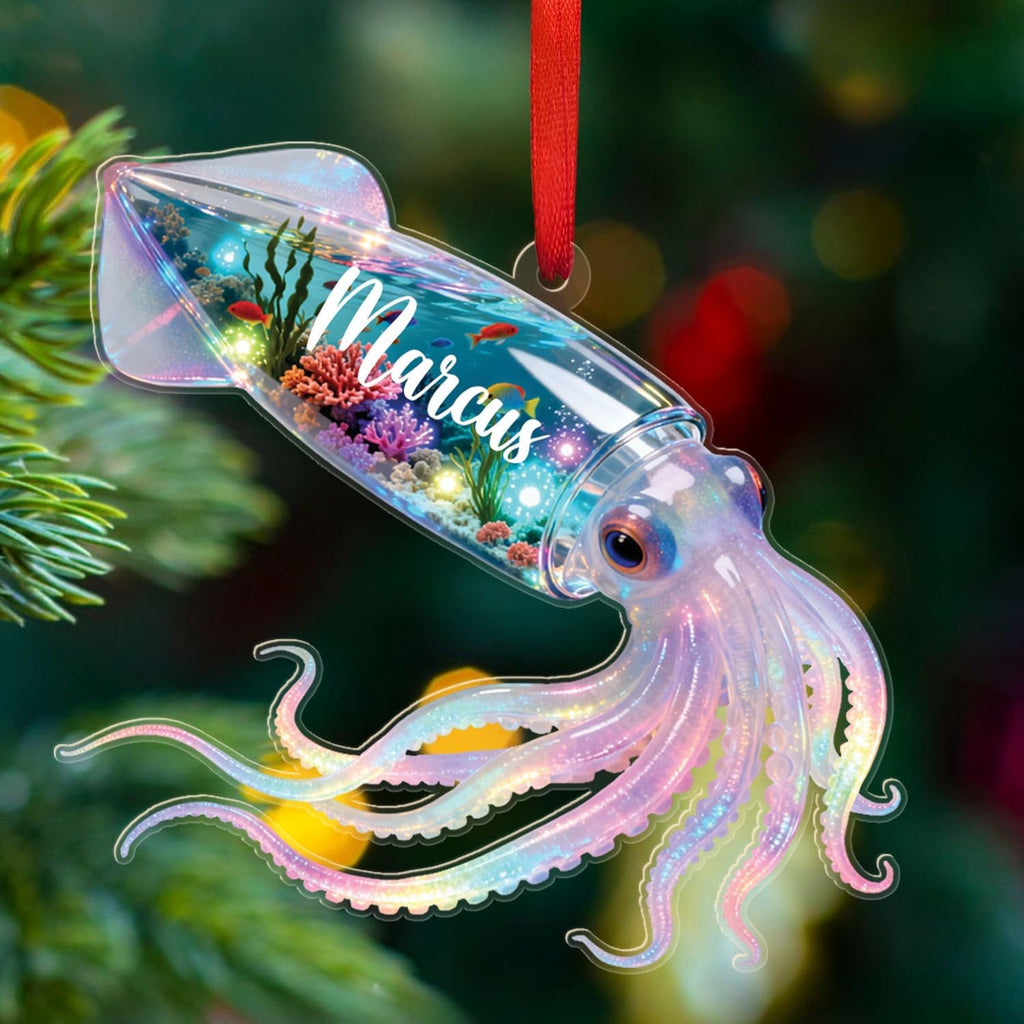 Personalized Squid 2D Flat Acrylic Ornament, Ocean Creature Holiday Keepsake, Squids Ocean Aquatic Ornament, Oceans Animal Gift for Marine Lovers, Custom Name Squid Christmas Ornaments 2025