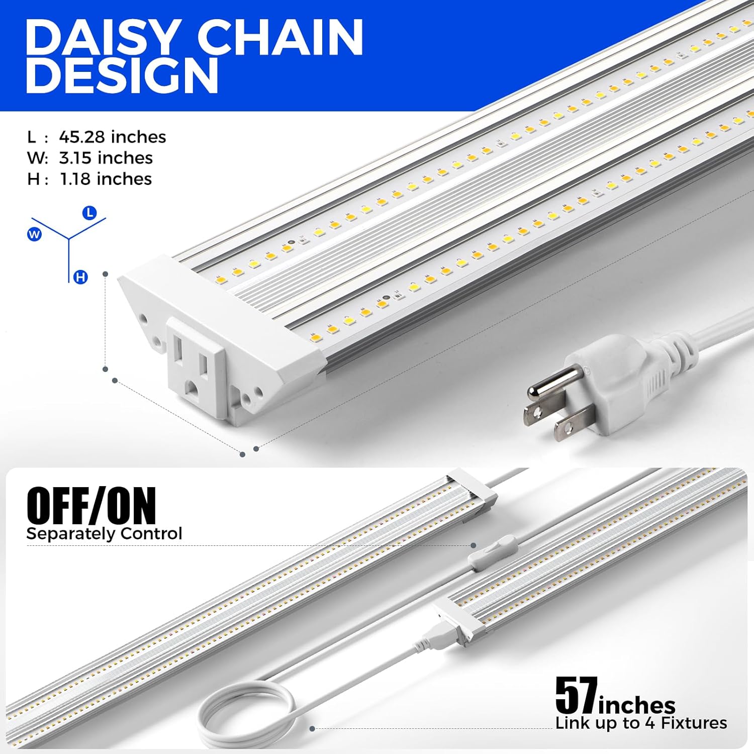Barrina TX72 4FT Grow Lights for Seed Starting, 72W(500W Equivalent), High PPFD, Full Spectrum with 660nm Red LEDs, Linkable, Hanging Grow Lights for Indoor Plants with On/Off Switch, Veg, 1 Pack