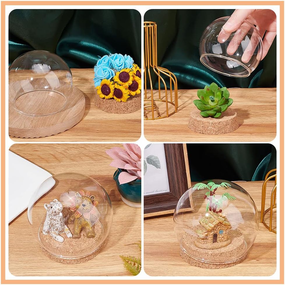 NBEADS 2 Sets Round Glass Display Dome, Mini Glass Cloche Dome Clear Glass Plant Terrarium Decor with Cork Base 3.94" in Diameter Jar Cloche for Flower Aquarium Christmas Party Office Home Decor