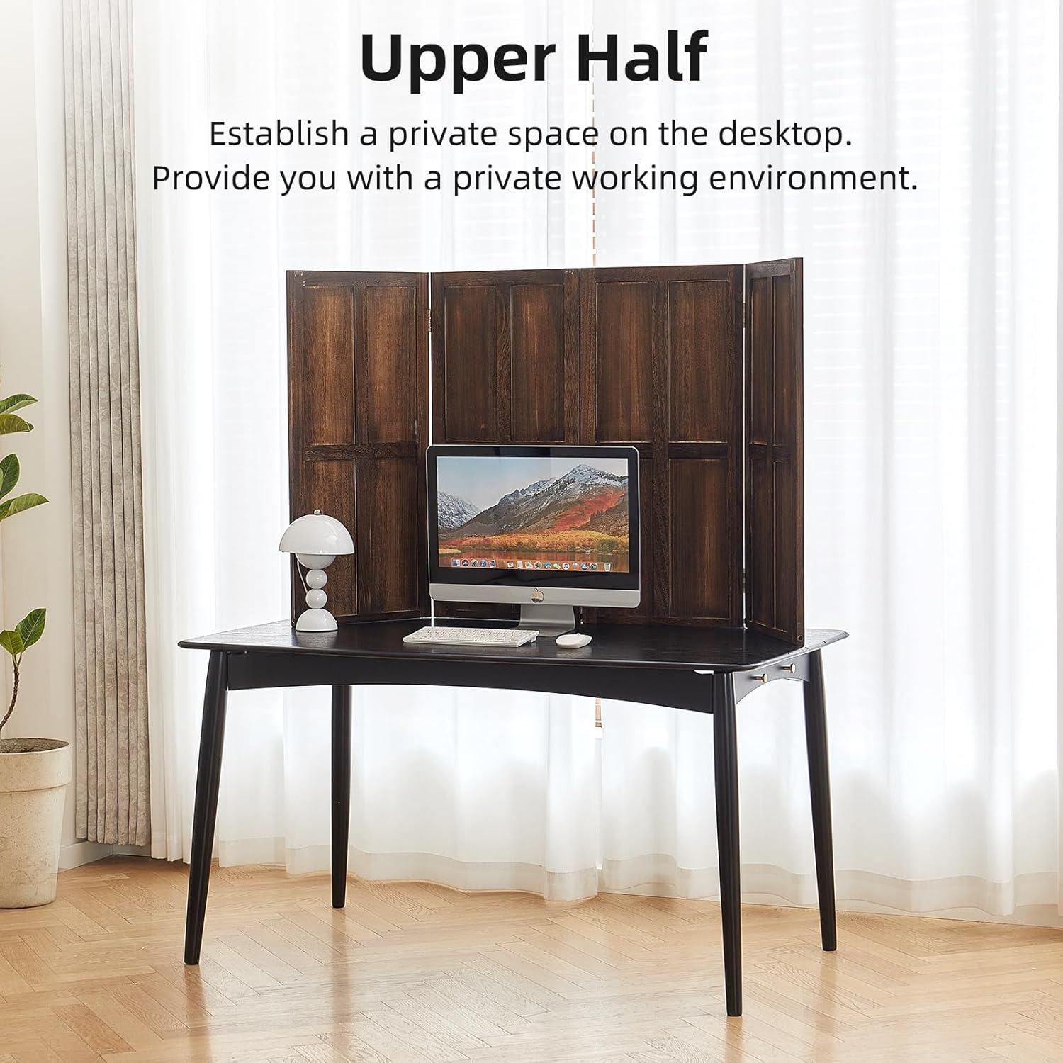 Wood 4 Panel Room Divider, 5.6Ft Detachable Folding Privacy Screen for Room Separation, 33.5" 2in1 Removable Short Wall Divider Screen for Home Office, Bedroom, Dog Gate for Isolate Dog-Brown