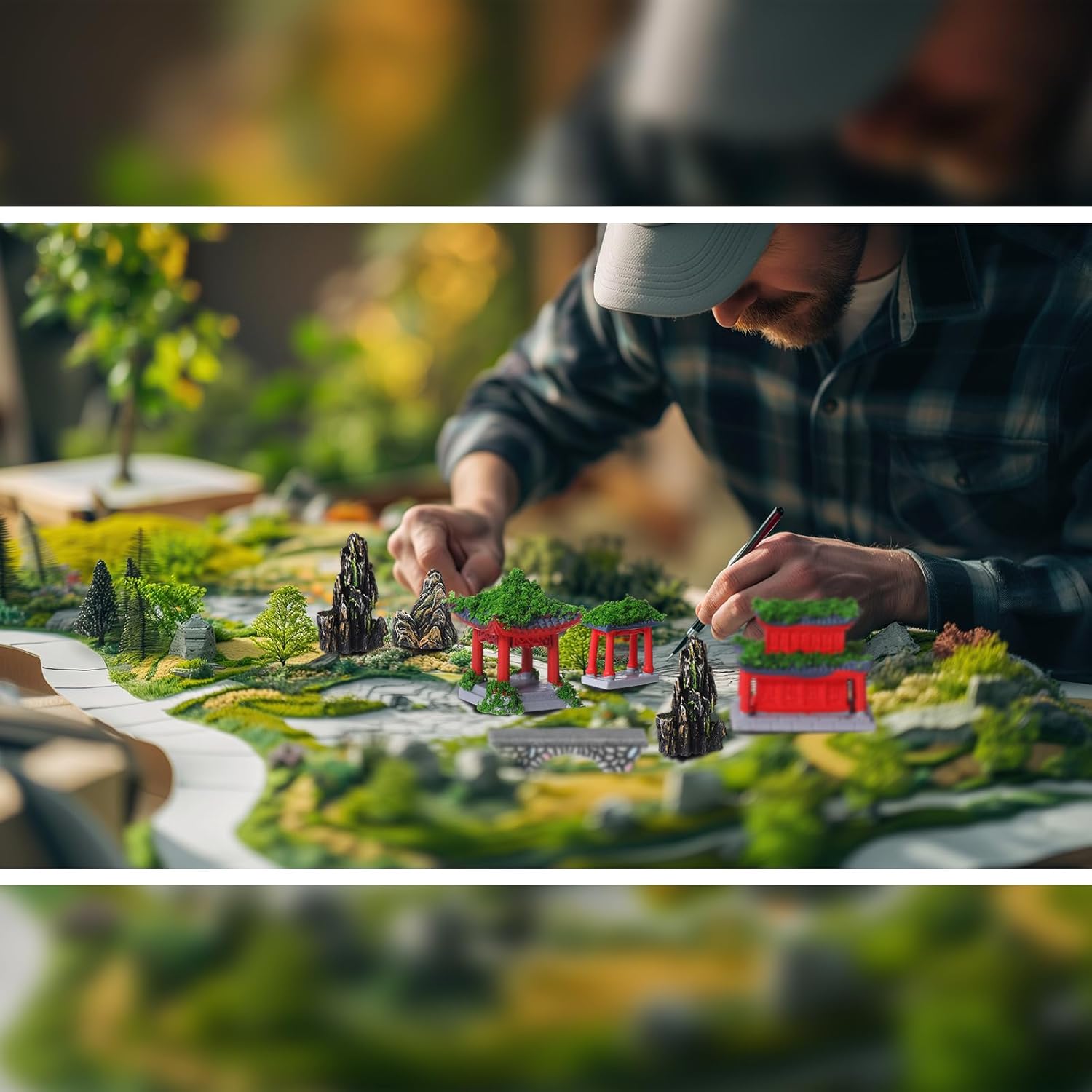 58 Pcs Miniature Garden Set, Fairy House Diorama Accessories Rockery Pavilion Bridge Mini Figurines Micro Landscape Ornaments Mixed Model Trees for DIY Garden Decor Succulent Dollhouse Craft
