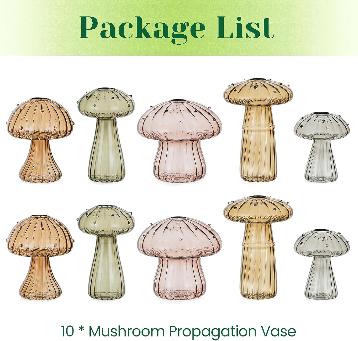 Hewory Glass Mushroom Propagation Stations: Set of 10 Unique Propagation Jars Glass Planter for Indoor Plants Home Decor - Amber Mushroom Vase Christmas Birthday Gifts for Plant Lovers Women Girls