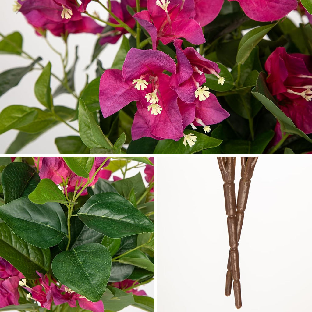 Hollyone 2Pcs Bougainvillea Artificial Flowers Bouquets Red Fake Flower Silk Flowers with Long Stem Floral Arrangements Faux Bougainvillea Flower Plant for DIY Wedding Party Centerpieces Home Decor