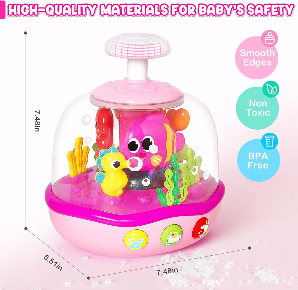 Baby Toys 6-12 Months, Musical Aquarium Infant Toys for 7 8 9 10 11 Months, Early Learning Educational Toy with Sound, Press Glow Spin for Cause and Effect, Christmas Birthday Gifts for Girls