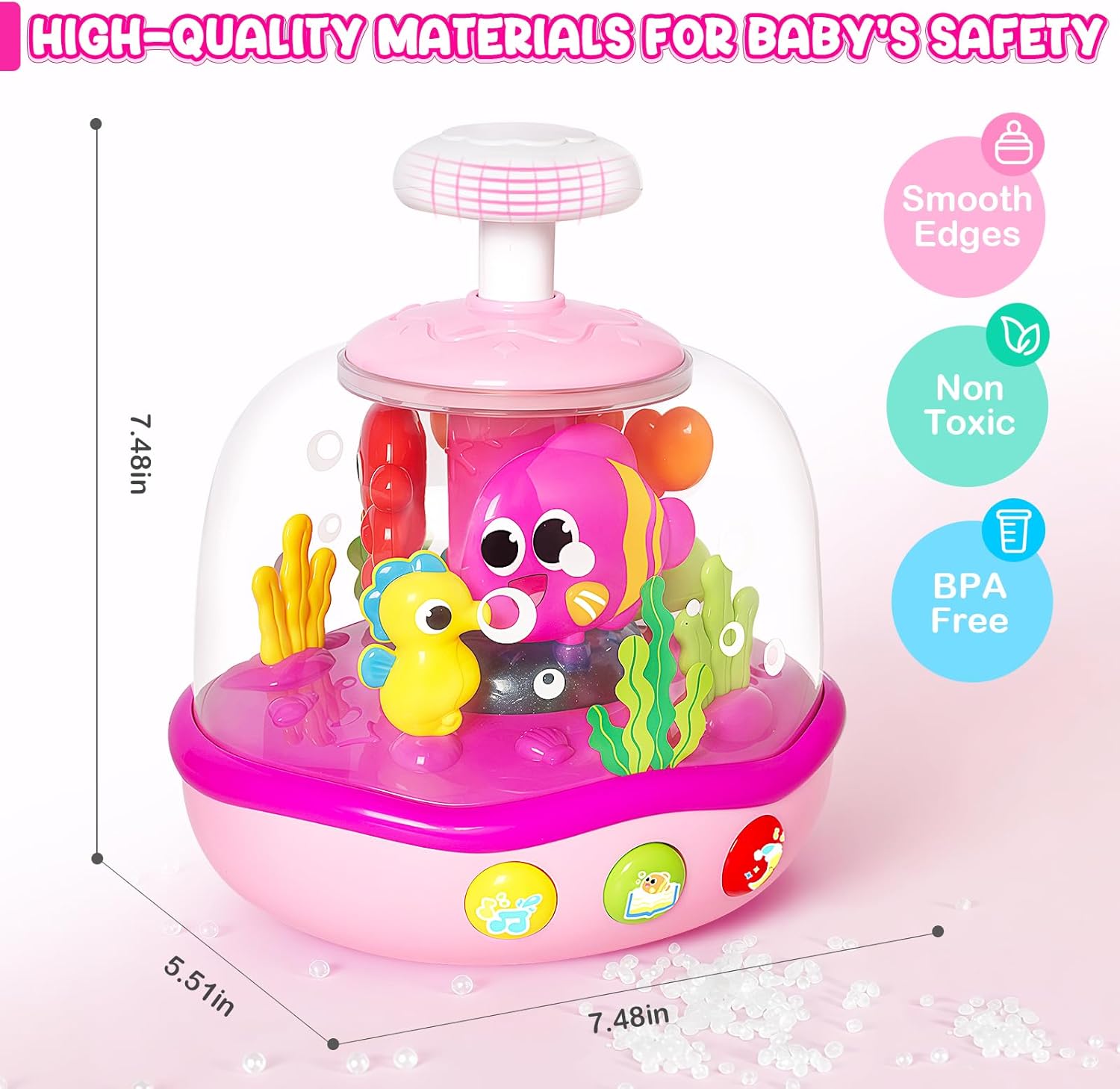 Baby Toys 6-12 Months, Musical Aquarium Infant Toys for 7 8 9 10 11 Months, Early Learning Educational Toy with Sound, Press Glow Spin for Cause and Effect, Christmas Birthday Gifts for Girls