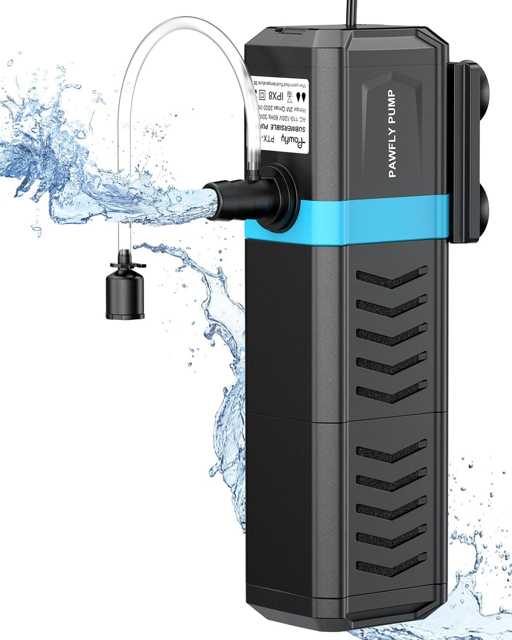 Pawfly Internal Aquarium Filter for 120-200 Gallon Fish Tanks Adjustable Fish Tank Filter with 550 GPH Powerful Water Pump Ultra Quiet Submersible Filter for Freshwater Saltwater Pond Filtration