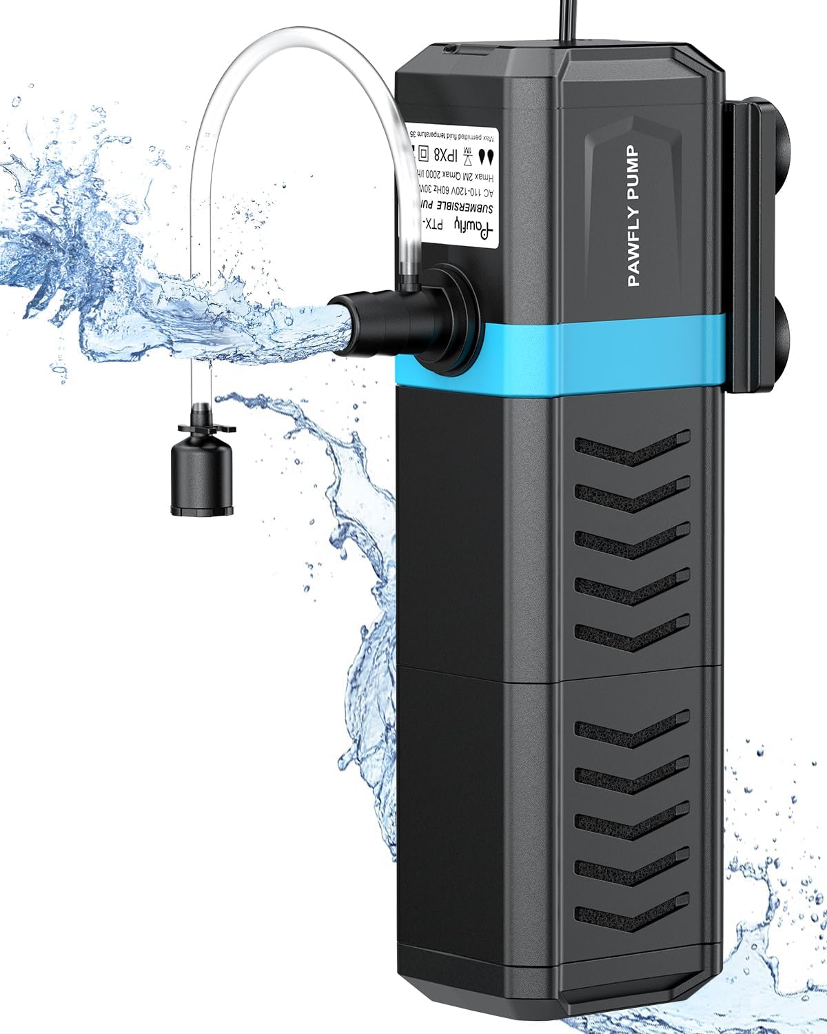 Pawfly Internal Aquarium Filter for 120-200 Gallon Fish Tanks Adjustable Fish Tank Filter with 550 GPH Powerful Water Pump Ultra Quiet Submersible Filter for Freshwater Saltwater Pond Filtration