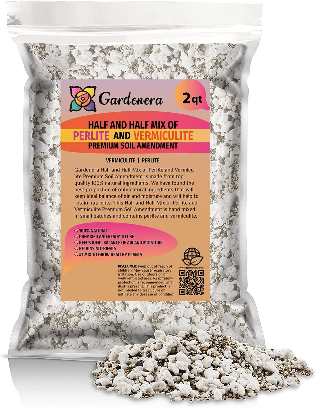 Gardenera Premium Soil Amendment - Enhance Plant Health with The Ideal Blend of Perlite and Vermiculite - 2 Quart