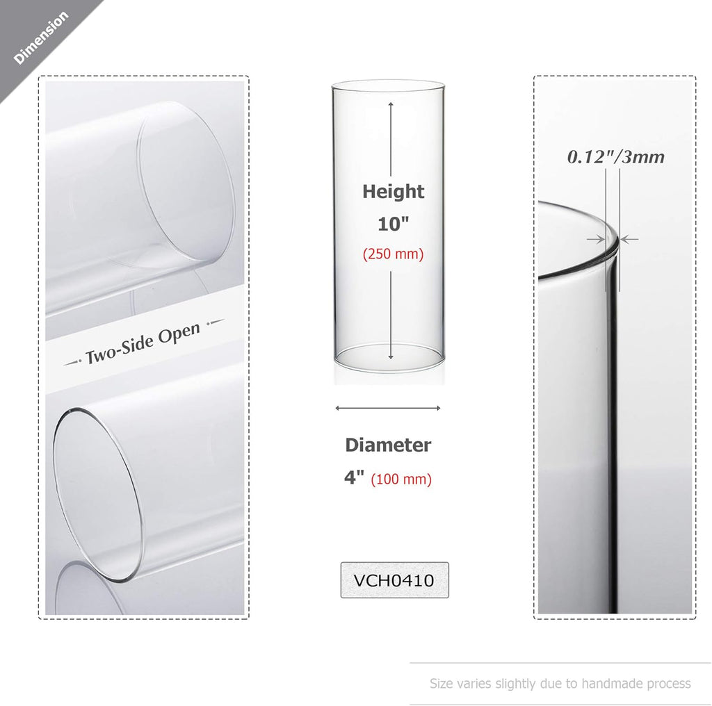 WGVI Hurricane Candle Holder Sleeve, Wide 4", Height 10", Clear Glass Cylinder Candleholder, Chimney Tube, Open Ended Candle Shade, 6 Pieces Bulk
