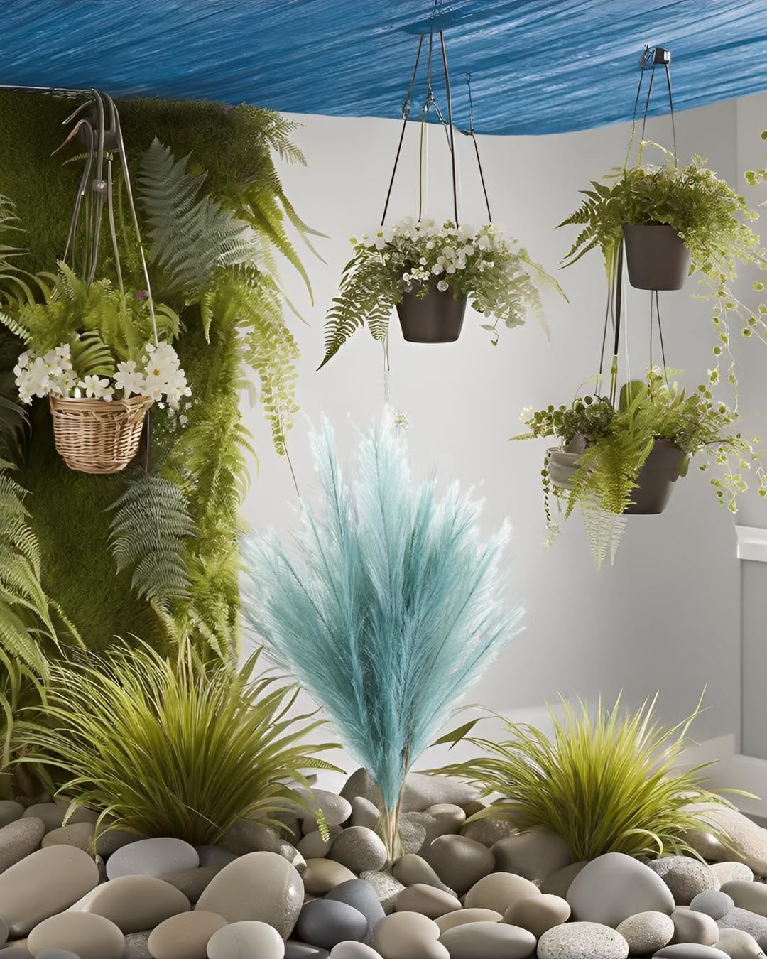 UiiziC Faux Pampas Grass Dried Fluffy 6pcs 35" Artificial Ascendant Grass for Vase Fillers Wedding Party Bouquets Home Hotel Centerpieces Decor (Turquoise)