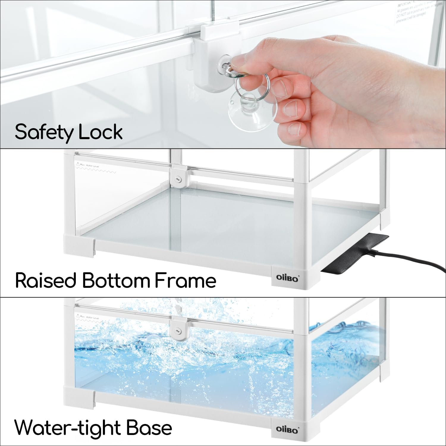 OIIBO 30 Gallon Reptile Tank 18" x 18" x 24" Reptile Terrarium, Full View Glass Terrarium Tank with Double Hinge Door for Reptiles Amphibians, Bearded Dragon Gecko Lizard Snake