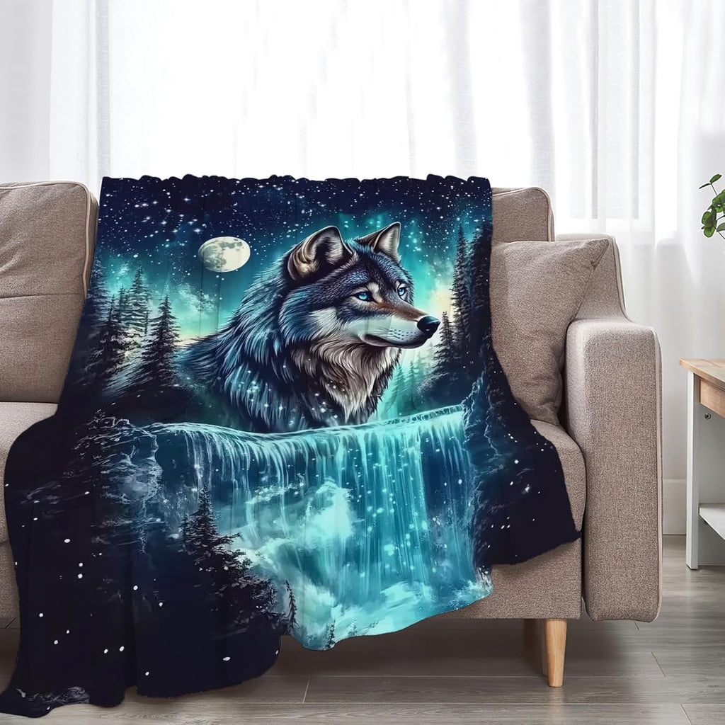 Wolf Blanket Wolves Lover Throw Blankets Waterfall Gifts for Girls Boys Kids Soft Cozy Fleece Plush for Couch Sofa Bed 50"x40"