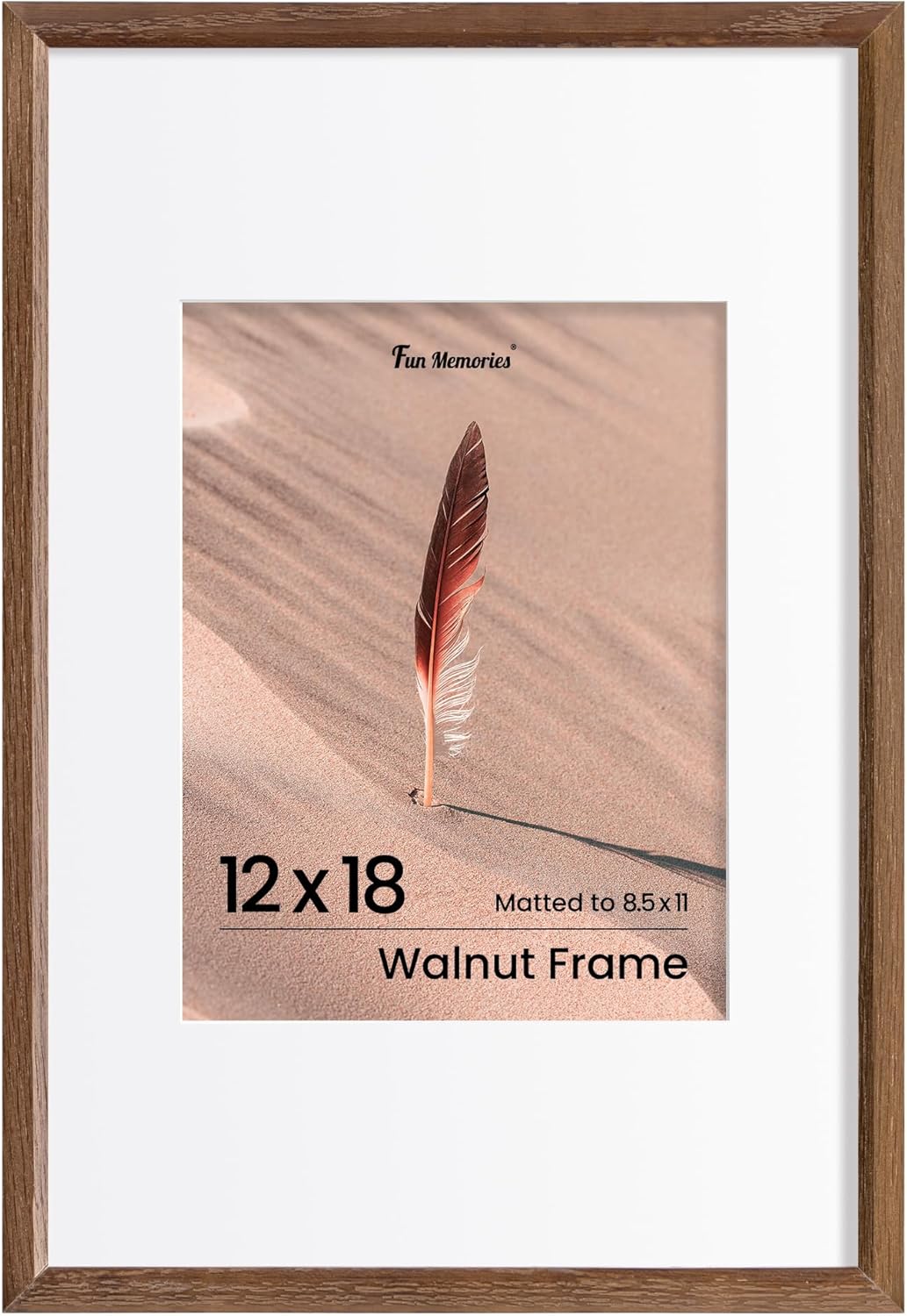 Fun Memories 12x18 Oak Picture Frame for Wall, 12x18 Frame with Matted to 8.5x11, Solid Wood Picture Frames for Wall Art Photo and Prints (Walnut, 1 Pack)