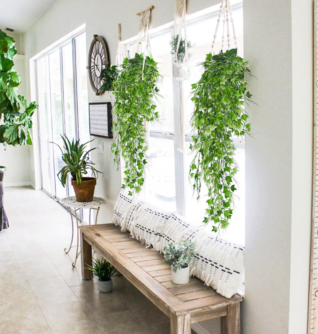 RECUTMS Artificial Hanging Plant - Faux Ivy Vine With White UV Resistant Leaves for Room, Office, Wall Decor (White)