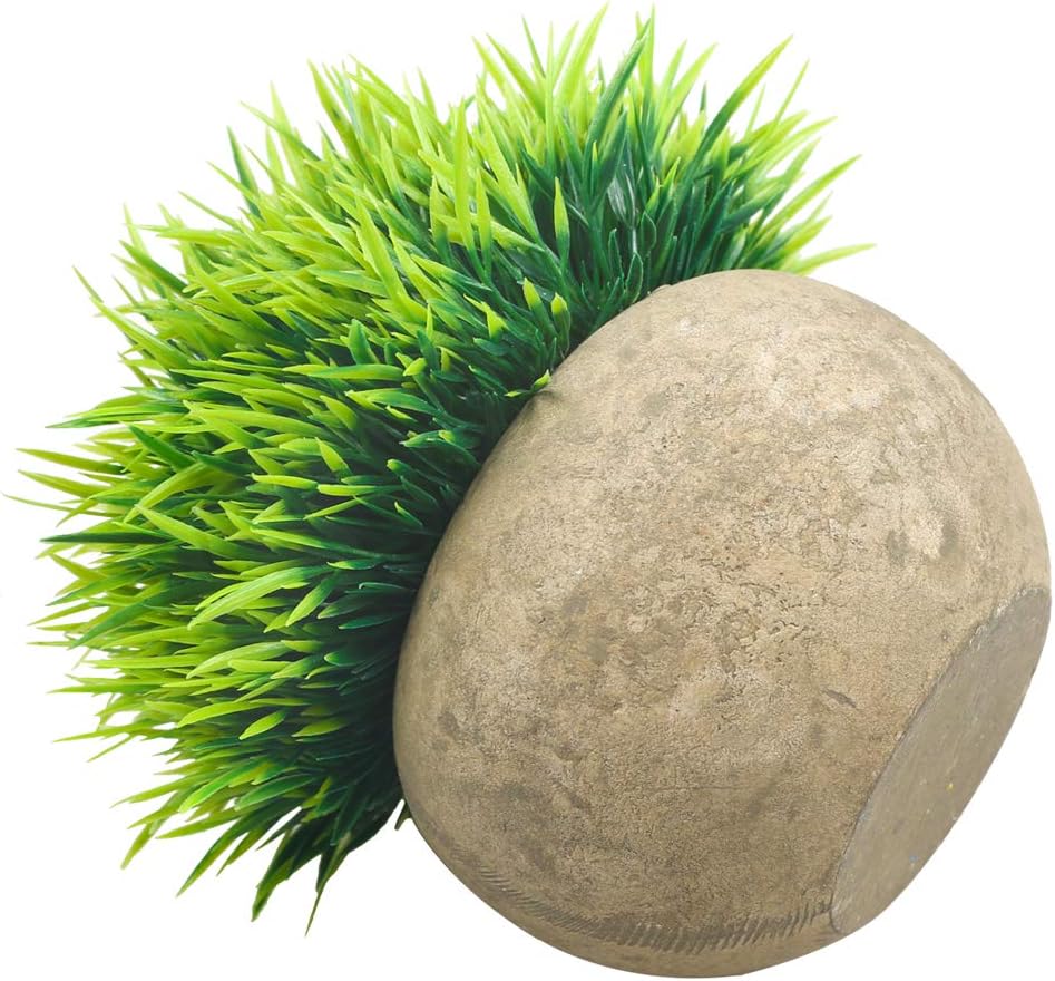 Mini Artificial Plants, Plastic Fake Green Grass Faux Greenery Topiary Shrubs with Grey Pots for Bathroom Home Office Décor, House Decorations (2)