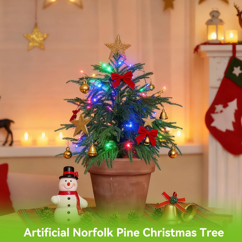 2FT Artificial Norfolk Pine Tree, 1pc Artificial Christmas Tree Faux Potted Plants for Front Porch Christmas Indoor Outdoor Decor