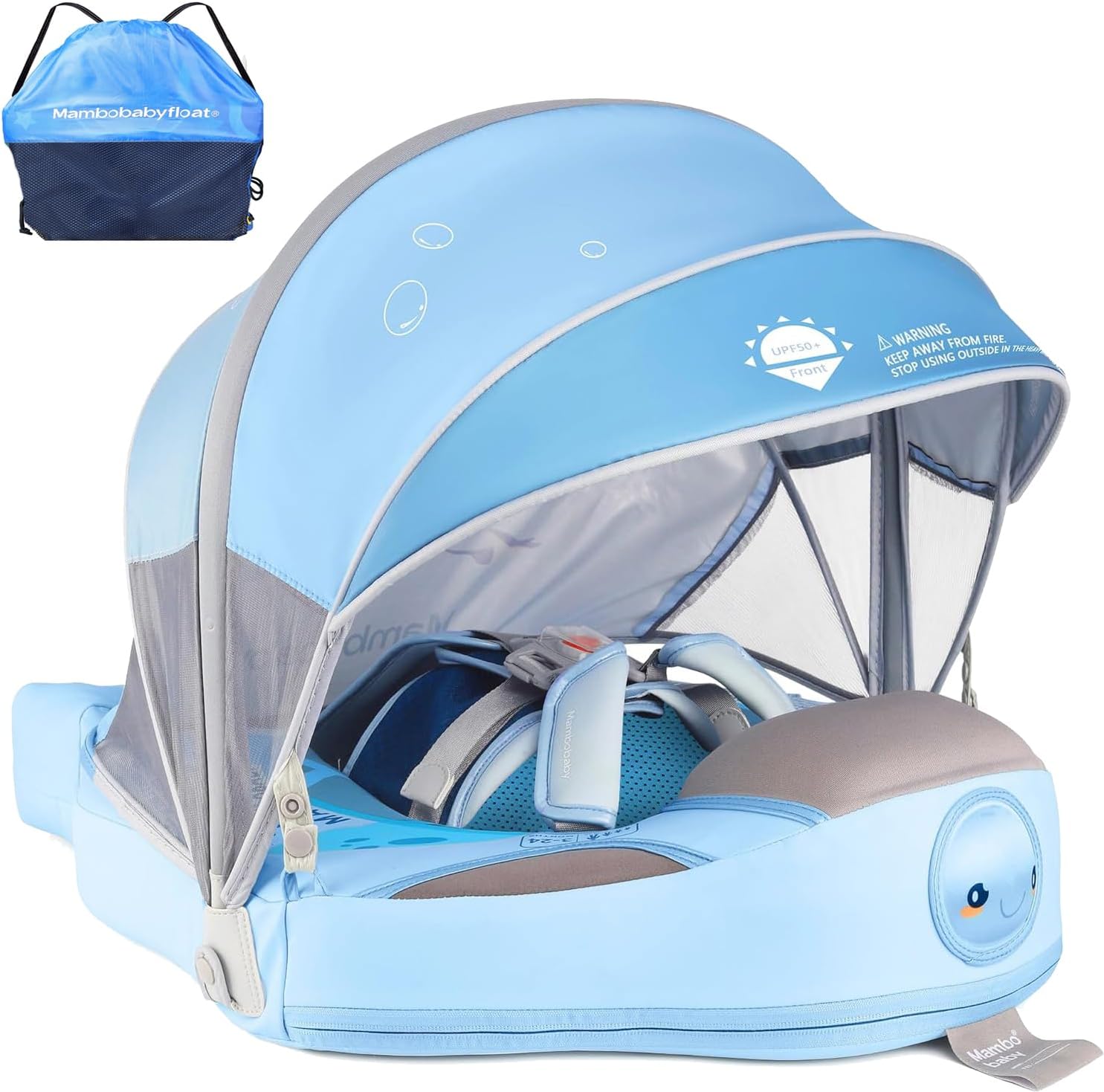 Mambobaby Baby Pool Float with Removable Sun Canopy - Non Inflatable Infant Swim Float with Anti-Flip Tail Design, Waterproof & Skin-Friendly Baby Float for Swimming (3-24 Months)