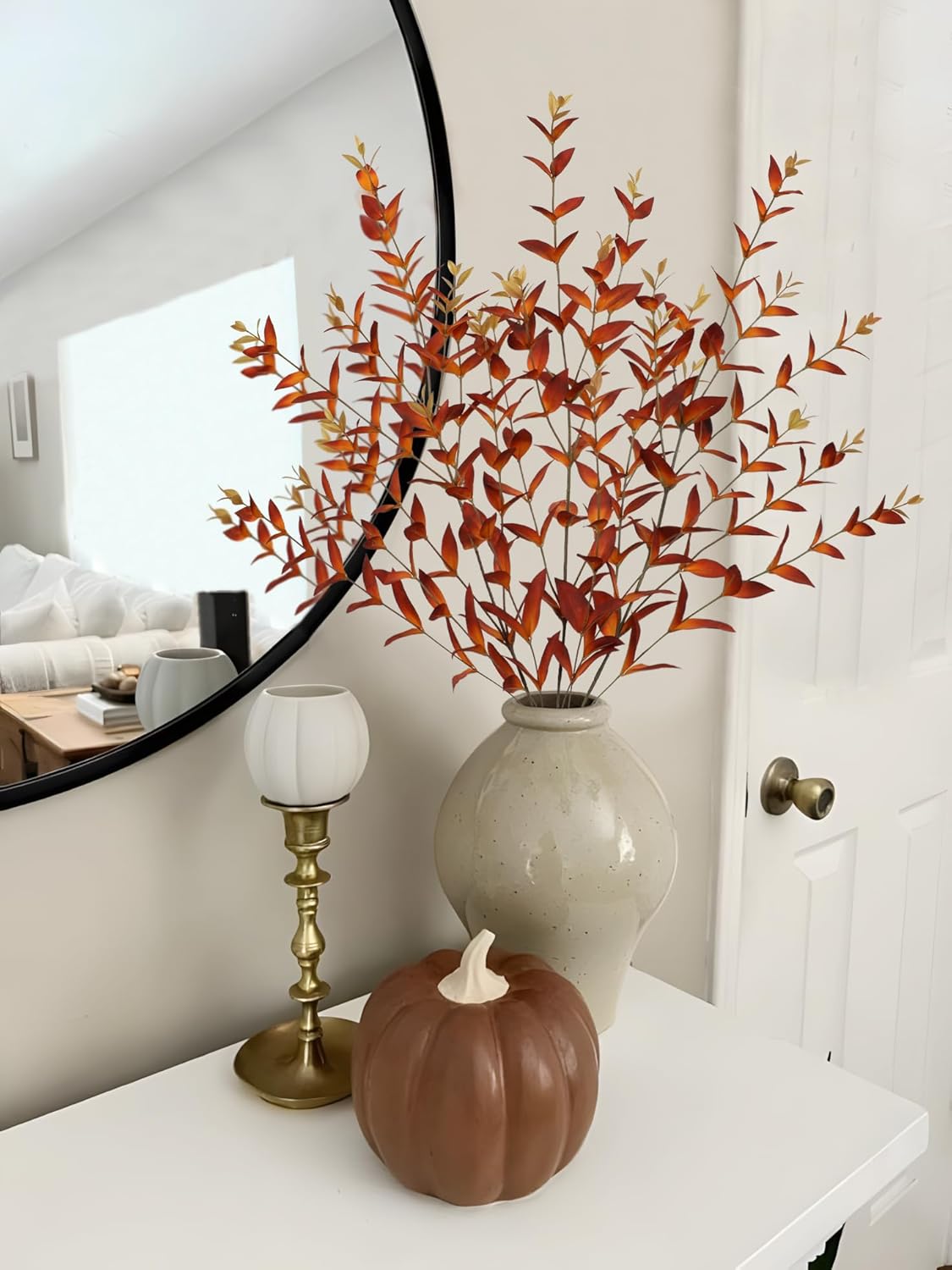 Briful 3PCS Artificial Fall Stems – 36.2" Long Stem Orange Leaf Branches, Autumn Foliage Branch for Fall Vase Filler, Thanksgiving Centerpiece, Harvest & Farmhouse Decoration