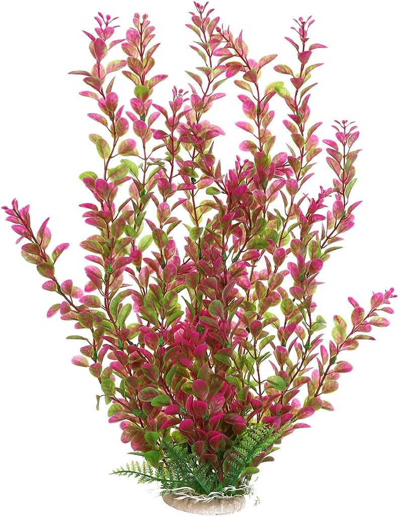 18" Plastic Water Plant for Aquarium Fish Tank Ornament, Rhodo Red
