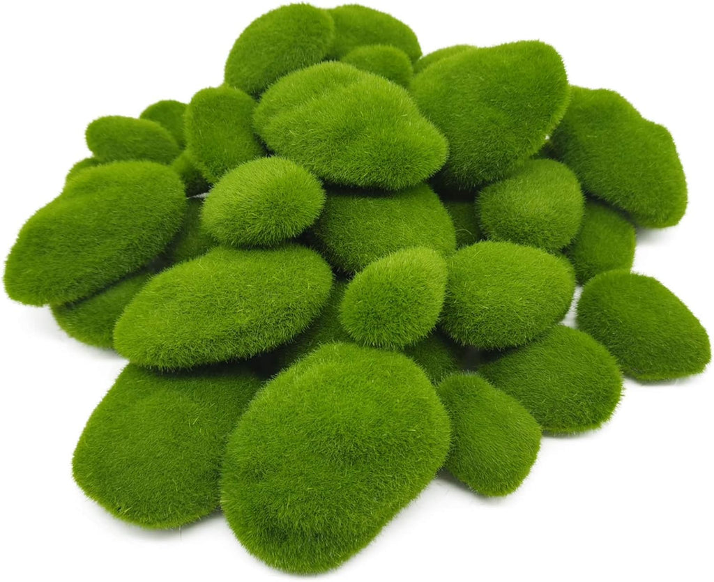 RONYOUNG 40PCS 4 Size Artificial Moss Rocks Decorative, Green Moss Balls,Moss Stones, Green Moss Covered Stones, Fake Moss Decor for Floral Arrangements, Fairy Gardens and Crafting