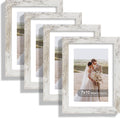 7x10 Picture Frame Set of 4, Made of Real Glass and Distressed White Frame - Display Picture 5.5x8.5 with Mat or 7x10 Without Mat, 7 by 10 Photo for Wall or Tabletop
