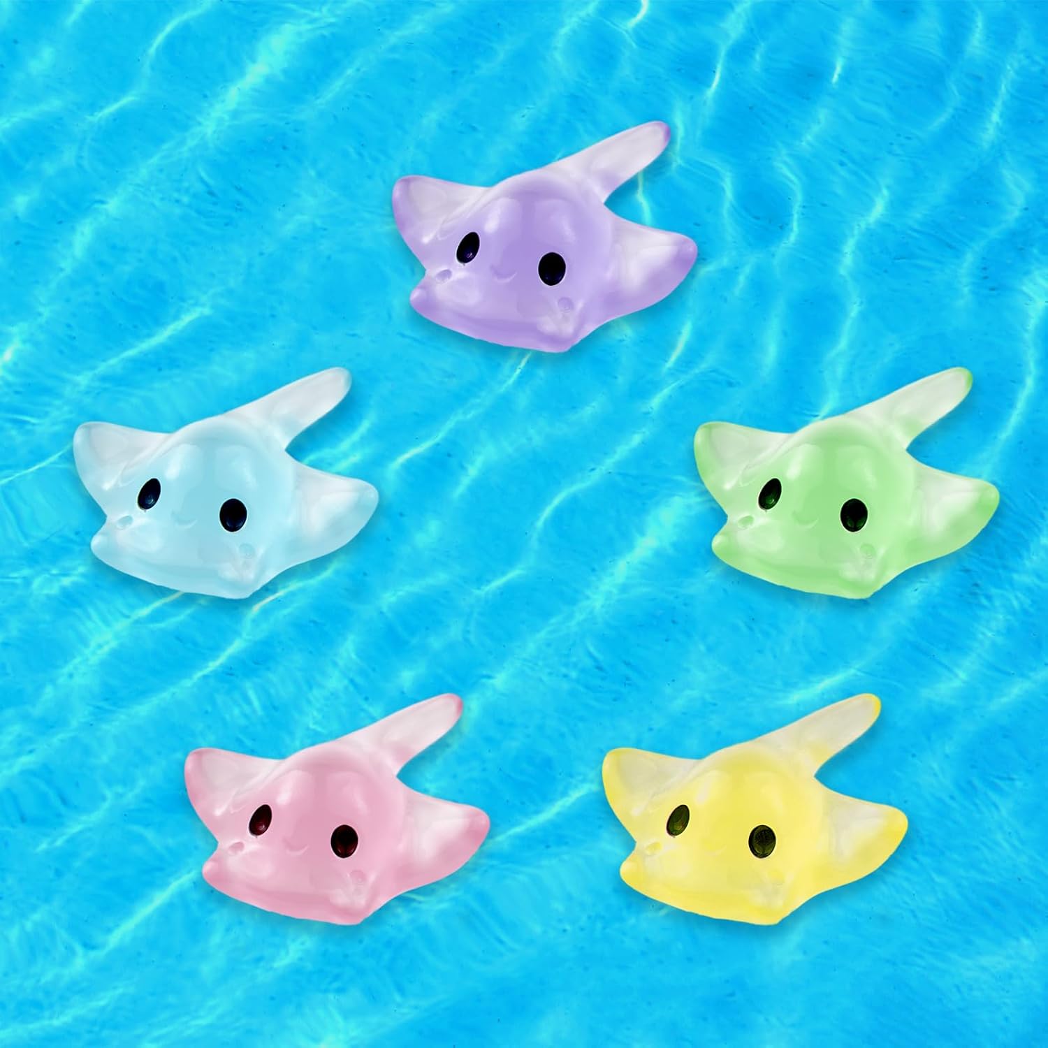 20Pcs Mini Resin Glow in The Dark Stingray Figurines - 6 Colors Realistic Cute Sting Ray Decorations for Terrarium Decor, Fairy Garden, Aquarium, Small Resin Animals with Storage Box