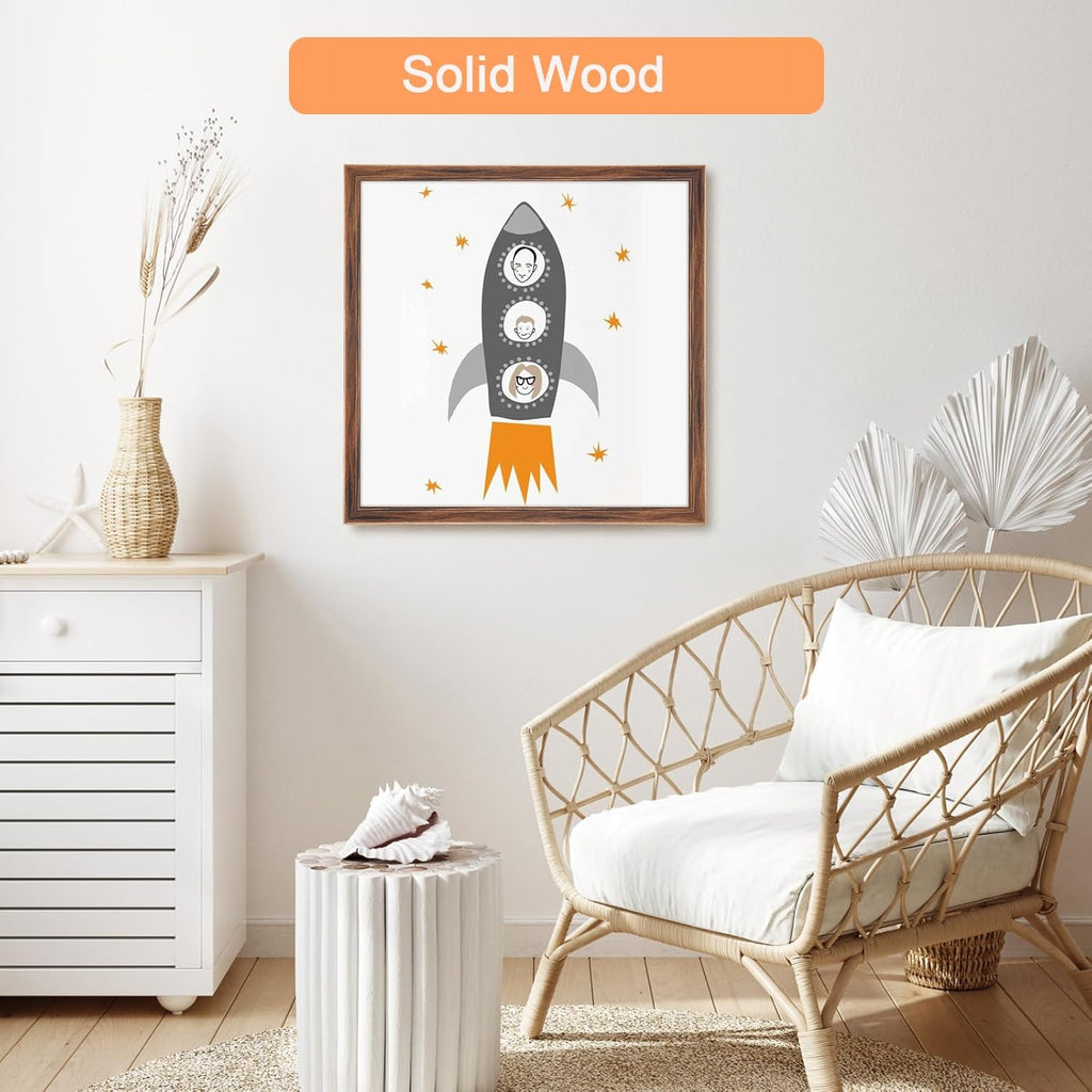 20x20 Wood Frame Brown, Rustic Natural Wooden 20x20in Poster Picture Frame, Distressed 20 x 20inch Woodgrain Gallery Photo Frame with HD Plexiglass, Horizontal Vertical Wall Mounting Display 1pcs