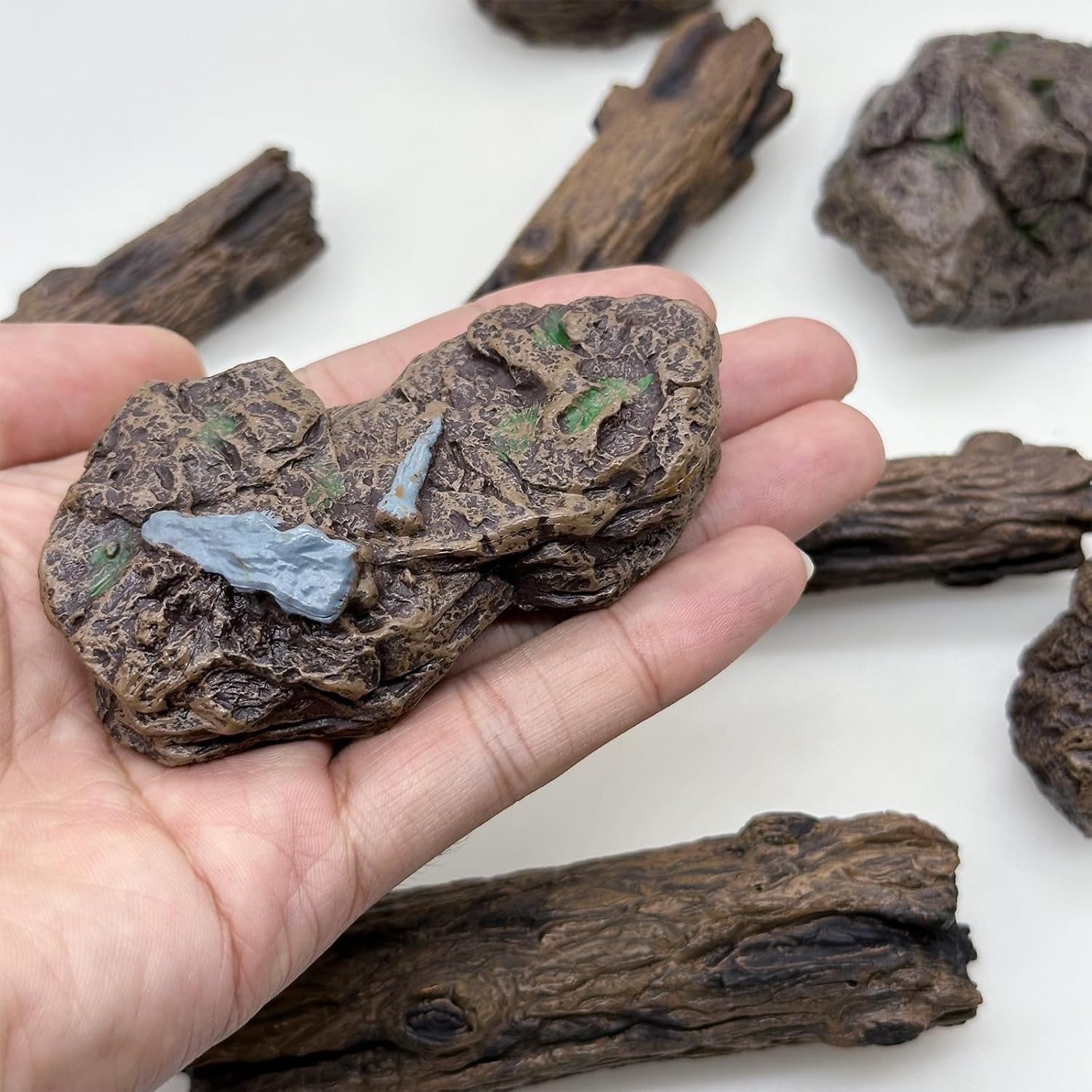 Cayway 8 PCS Miniature Tree Stumps Miniature Stone Rock Statue Mini Garden Figurines Stumps Ornaments for Micro Train Landscape Railway Sand Table