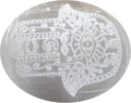 Amazing Gemstone Selenite Palm Stone - Hamsa Hand Engraved Hot Massage Worry Stone for Natural Body Chakra Balancing, Reiki Healing and Crystal Grid
