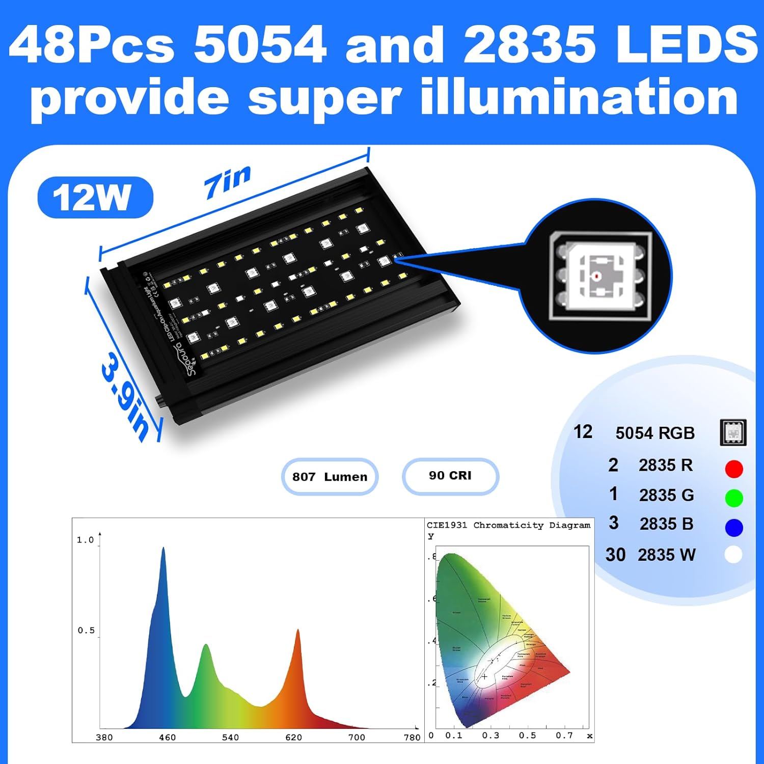 SEAOURA Clip On Aquarium Light for Plants-24/7 Cycle Fish Tank Light with Timer, Full Spectrum+7 Colors Mode, Auto On/Off, Adjustable Brightness and Height, 12W (7inch for 7-12 inch Tank)