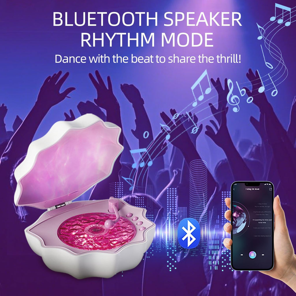 Ocean Wave Projector Light, Shell Night Light Built-in Bluetooth Speaker, Remote Control, White Noises for Home Decor/Relaxation/Party/Music/Gift (Pink)