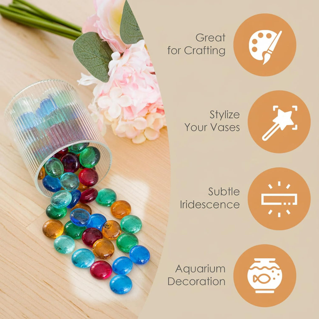 Houseables Glass Beads for Vases, Marbles for Vases, Glass Marbles, Colored Beads, Flat, Colored Gems, Filler, Crafts, Pebbles, Stones, Decorative Rocks, Plants, Florist, Floral, Fishbowl, 5 LB, 500PC