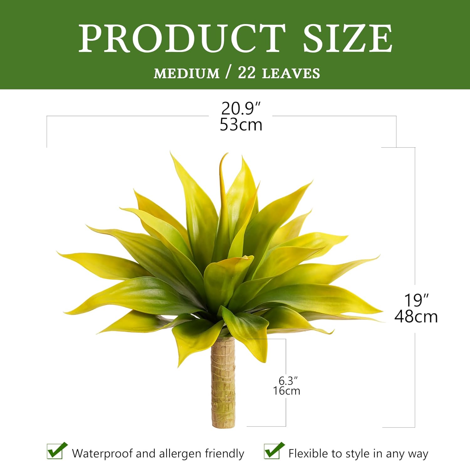 Artificial Flowers for Outdoors Artificial Agave 22'' Fake Plants Faux Agave Artificial Plants Outdoor Fake Flowers Outdoor Faux Plants Indoor Uv Resistant Artificial Plants (Yellow 2pcs)