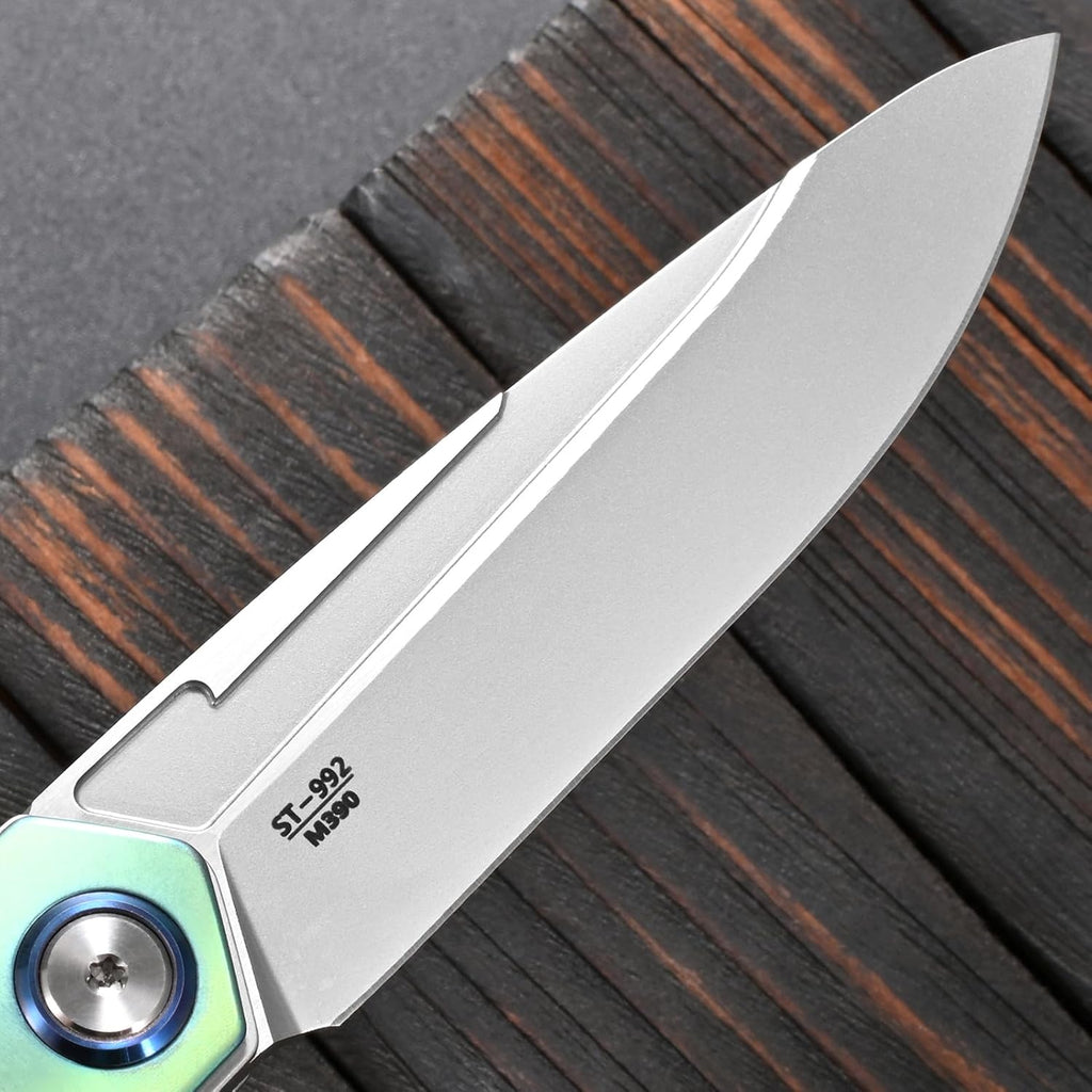 Sitivien ST992 Folding Pocket Knife,Handmade M390 Pearlescent Brushed Steel Blade,Titanium Carbon Fiber Handle EDC Tool Knife for Outdoor Camping,Hiking,Survival,Hunting(Green) … … …