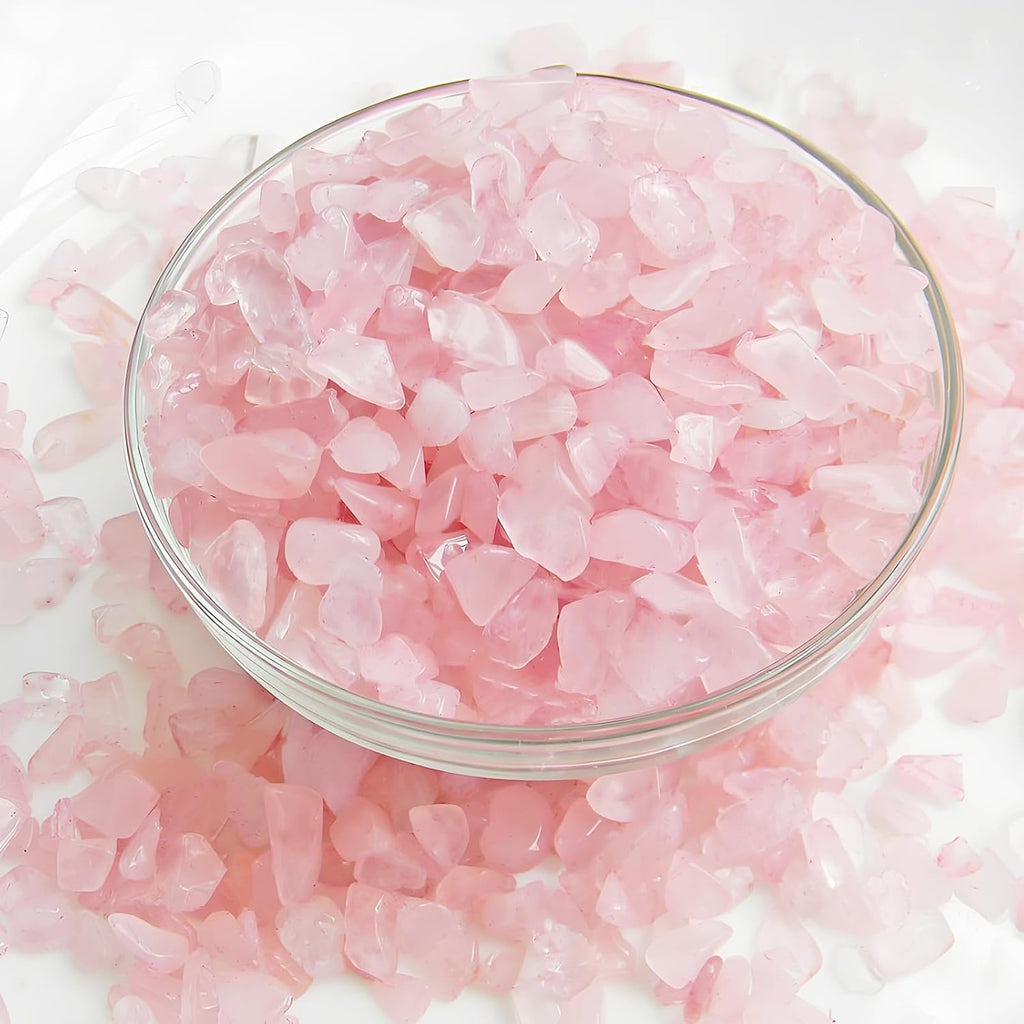 1lb Rose Quartz Crystals, Vase Filler Stones, Pink Crushed Rose Quartz Chips, Decorative Marbles for Vases, Pebbles for Indoor Plants, Gravel for Fish Tank Aquarium
