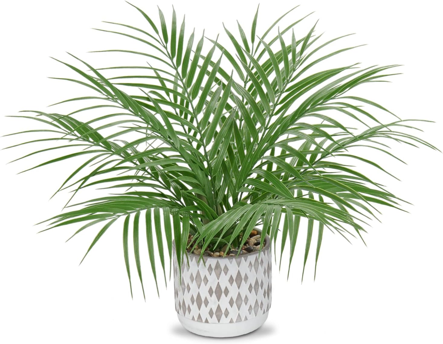 Hollyone Large Artificial Potted Plants Fake Palm Plants 16" Faux Green Plant Plastic Ceramic Tropical Palm Tree in Pots Bohemian for Home Room Office House Indoor Decorative