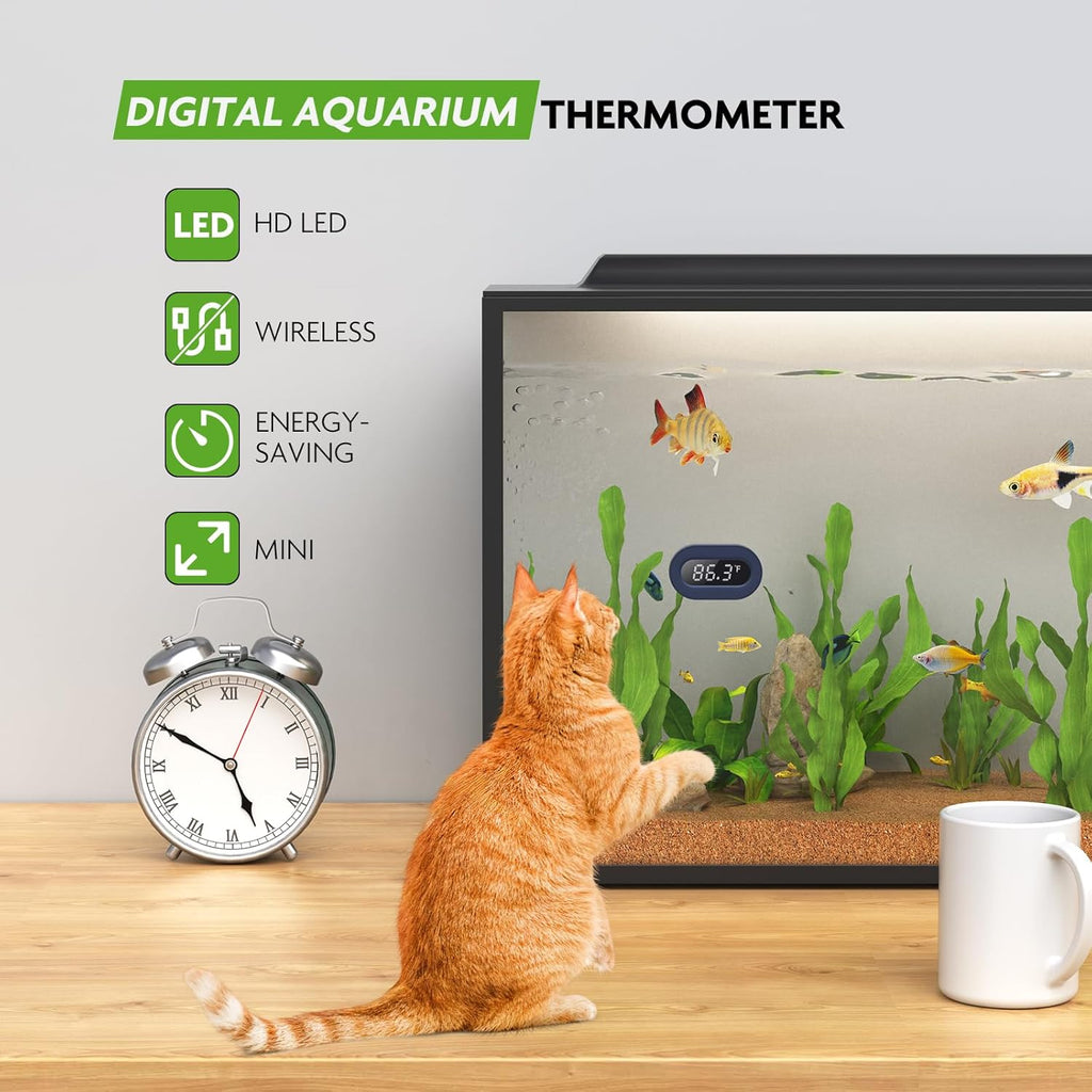 PAIZOO Fish Tank Thermometer, LED Digital Aquarium Thermometer Highly Accurate Temperature Measurement, Tank Thermometer for Freshwater and Saltwater, White Display ±0.9℉