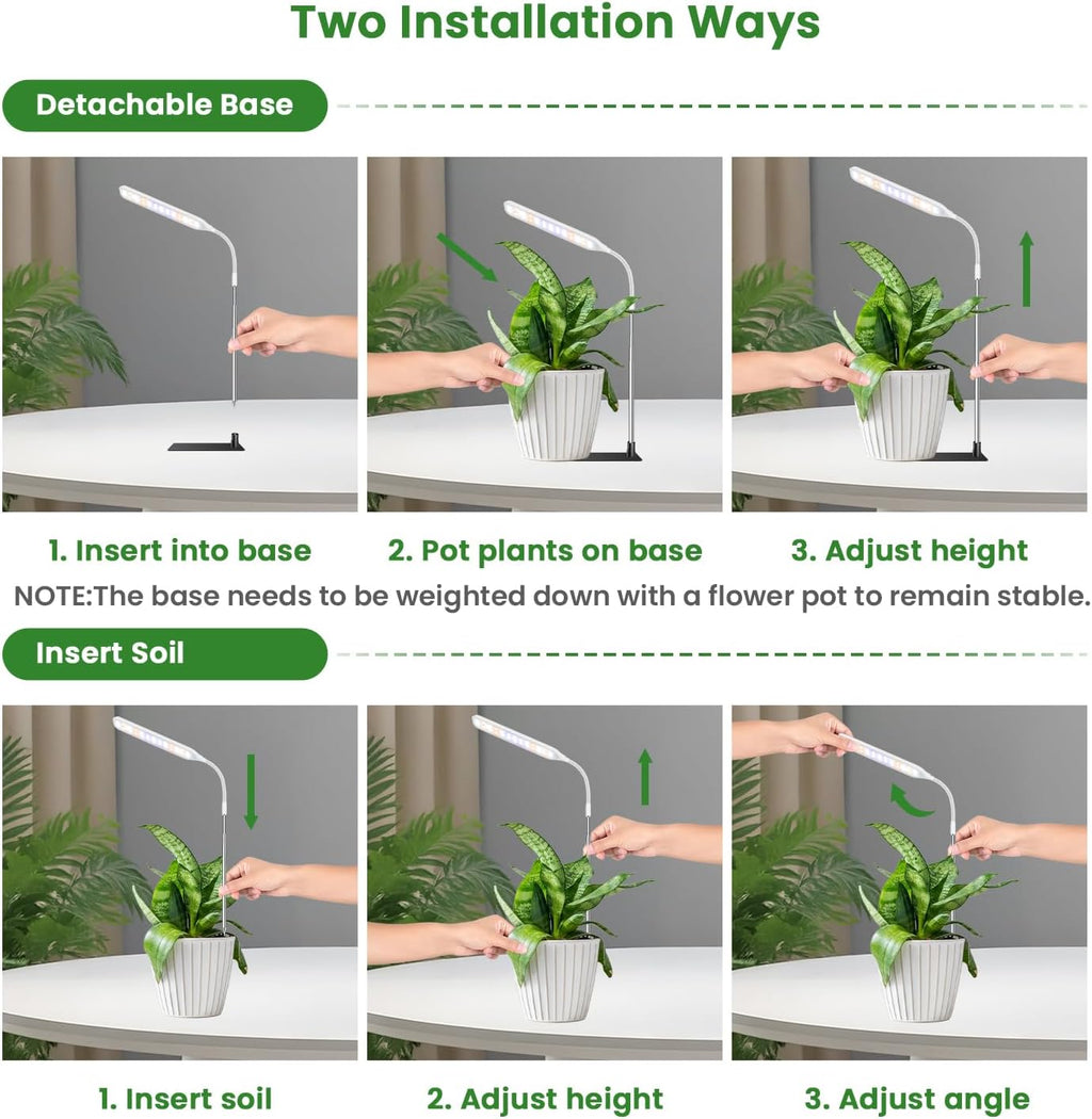 Wolezek Grow Light for Indoor Plants, 52 LEDs Full Spectrum Plant Grow Light with Base, Height Adjustable Grow Lamp with Auto Timer 6/12/16H, 5 Dimmable Brightness, for Small Plants, White, 2-Pack