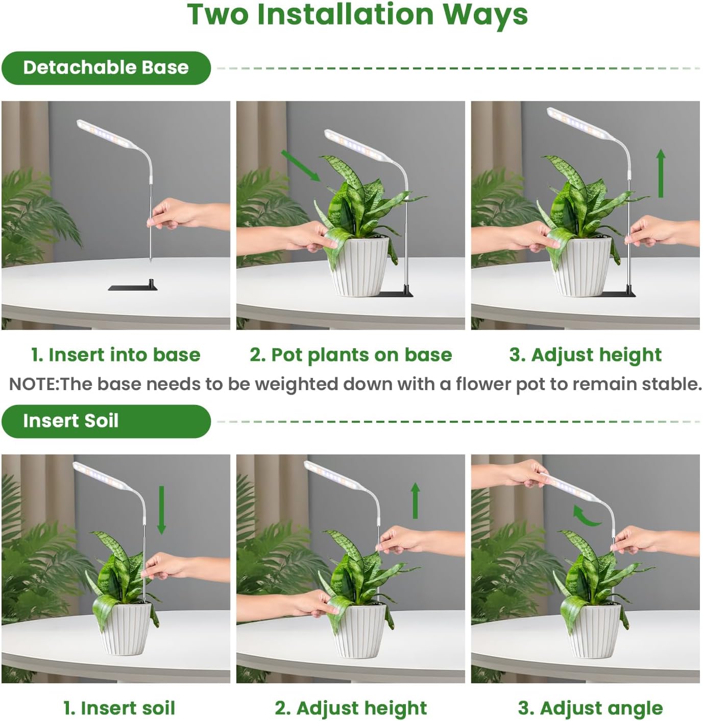 Wolezek Grow Light for Indoor Plants, 52 LEDs Full Spectrum Plant Grow Light with Base, Height Adjustable Grow Lamp with Auto Timer 6/12/16H, 5 Dimmable Brightness, for Small Plants, White, 2-Pack