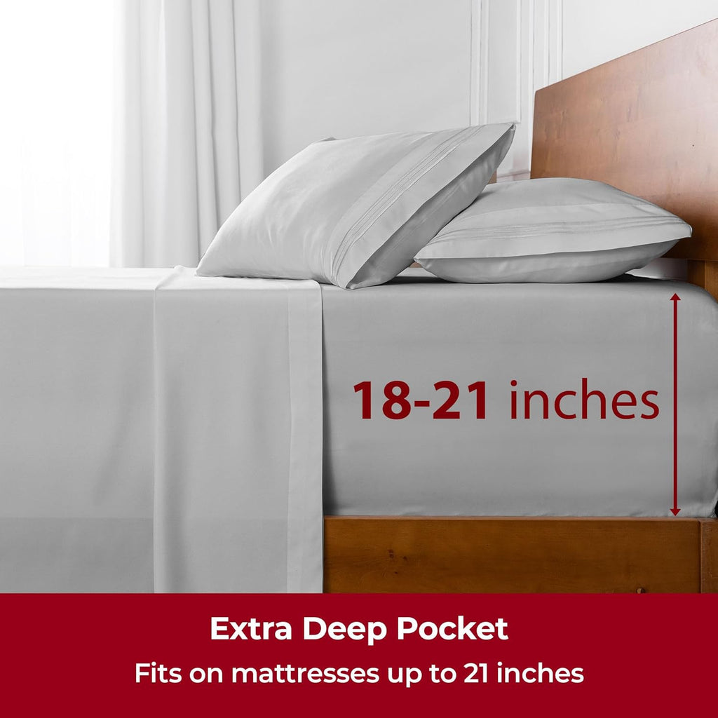 Mellanni Extra Deep California King Sheets - 4 PC Iconic Collection Bedding - Hotel Luxury, Ultra Soft, Cooling Bed Sheets - Wrinkle, Fade, Stain Resistant (Cal King, Light Gray)