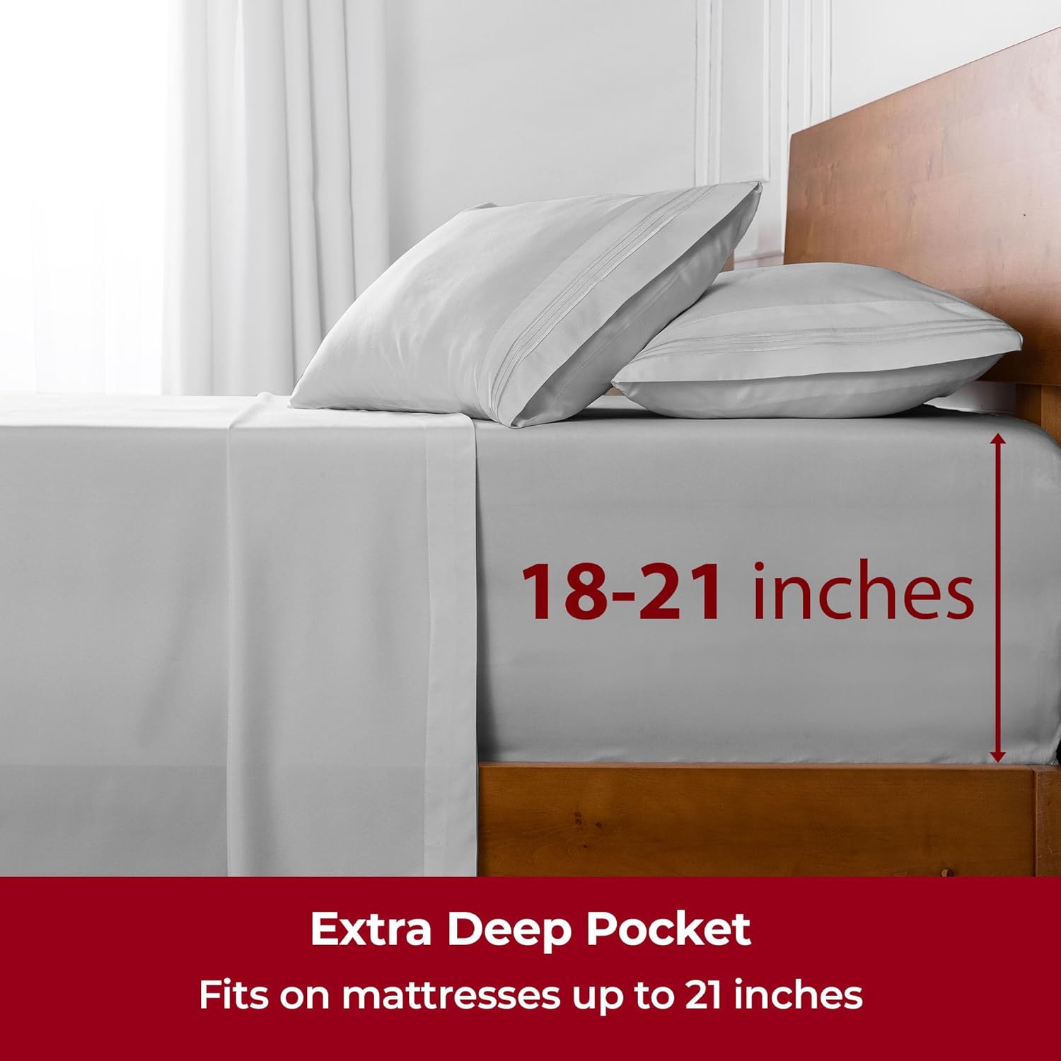 Mellanni Extra Deep California King Sheets - 4 PC Iconic Collection Bedding - Hotel Luxury, Ultra Soft, Cooling Bed Sheets - Wrinkle, Fade, Stain Resistant (Cal King, Light Gray)