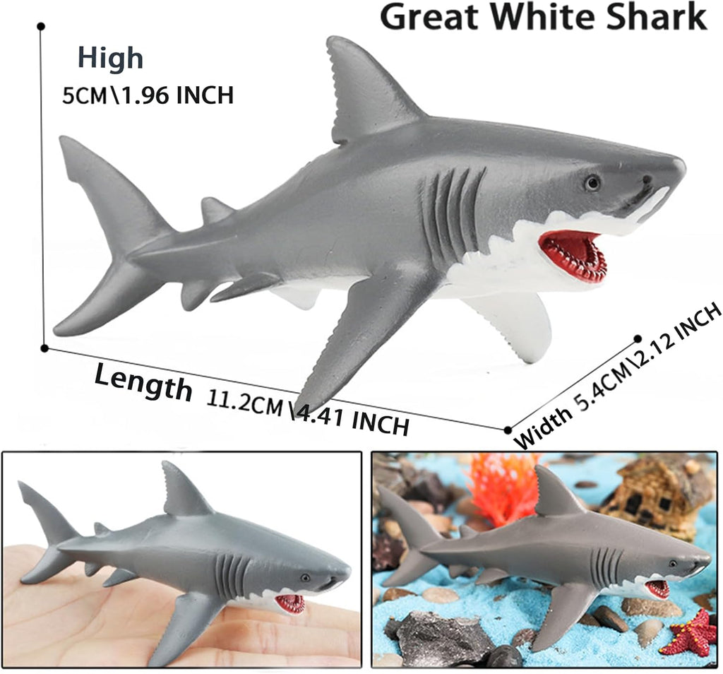 Aquarium Shark Décor Set - Floating Great White Shark with Shark Warning Sign for Fish Tanks - Decorative Accessories for Aquariums (Shark Sighted)