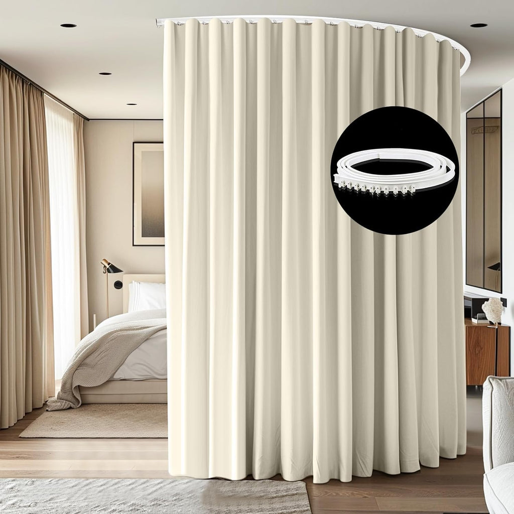 Room Divider Ceiling Mounted Curtains Track Sets Extra Wide Blackout Curtain Flexible Tracks for Bedroom Privacy Partition Separator,1 Panel Beige Drape and White Rail, W8.3 x H10ft