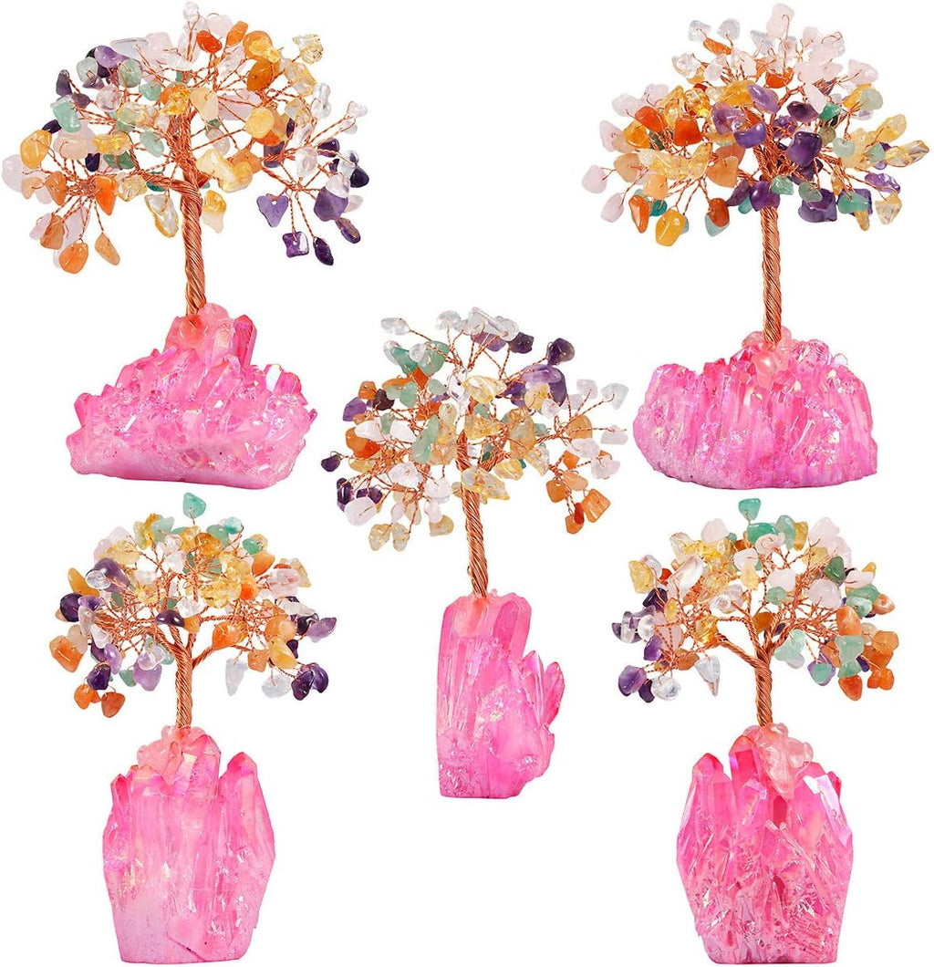 mookaitedecor Colorful Crystal Tree, Quartz Cluster Fuchsia Titanium Crystals Base Bonsai Money Tree for Wealth and Luck