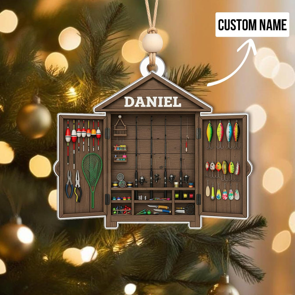 Personalized Fishing Ornament - Fisherman Tackle Box Ornaments Christmas Tree Decor - Outdoor Sportsman Hanging Xmas Decorations Gift for Anglers, Dads & Camping Lovers