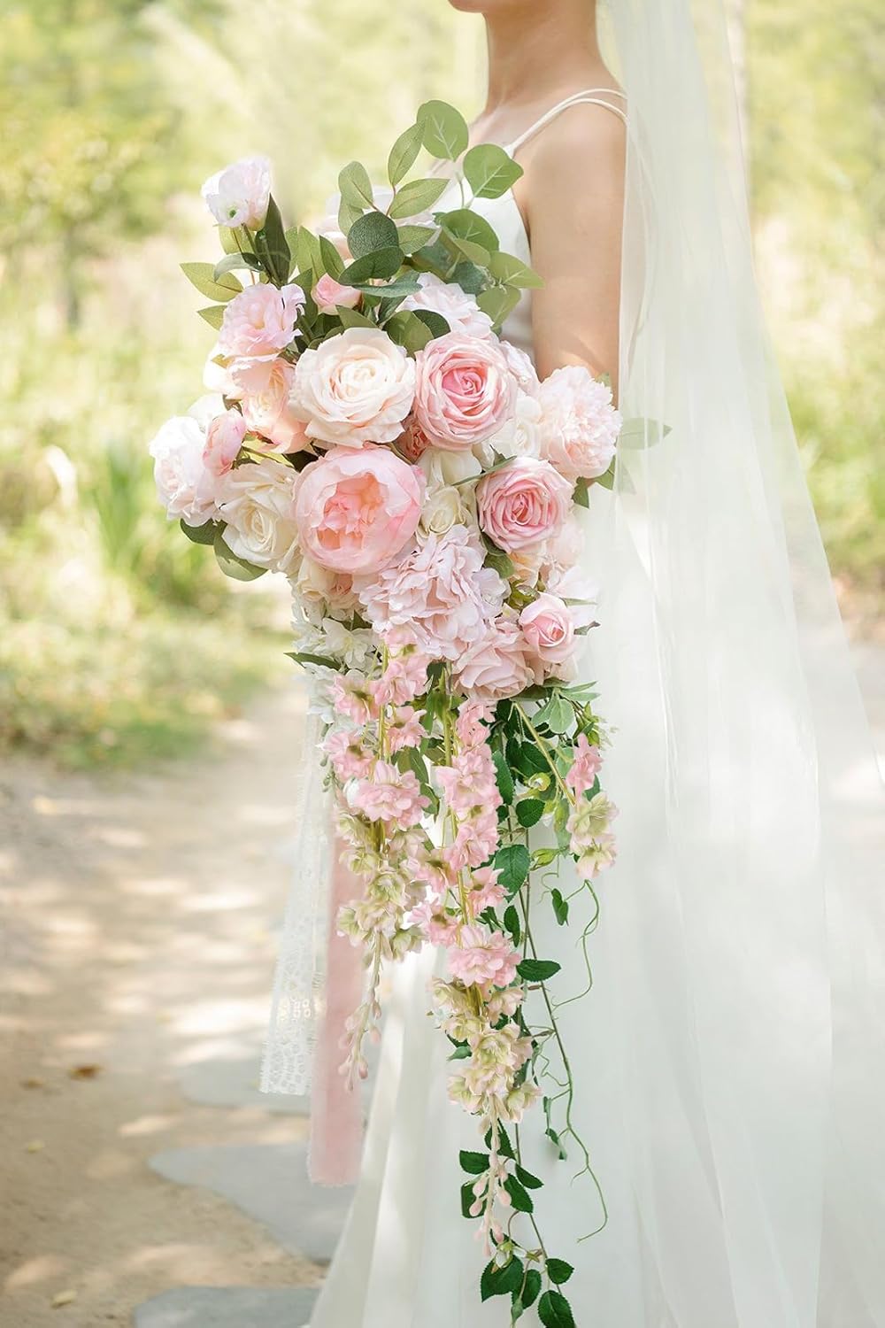 IPOPU 9Pcs Artificial Delphinium Pink Flowers Combo - 33.5" Clematis Greenery Stems, Long Stem Larkspur for Wedding Centerpieces, Bridal Bouquet, Home Party Table Decor