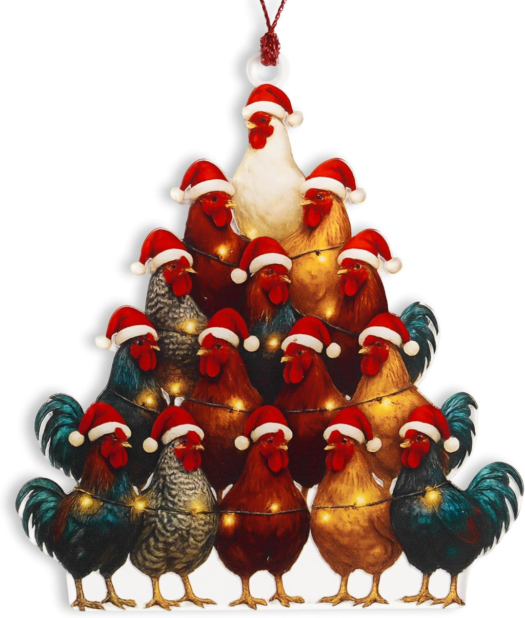 Chicken Ornament, Christmas Ornaments 2025, Chicken Gifts for Women, Rooster Gifts, Funny Farm Animal Ornament for Tree, Rustic Holiday Decoration, Unique Gift Idea for Animal Lovers