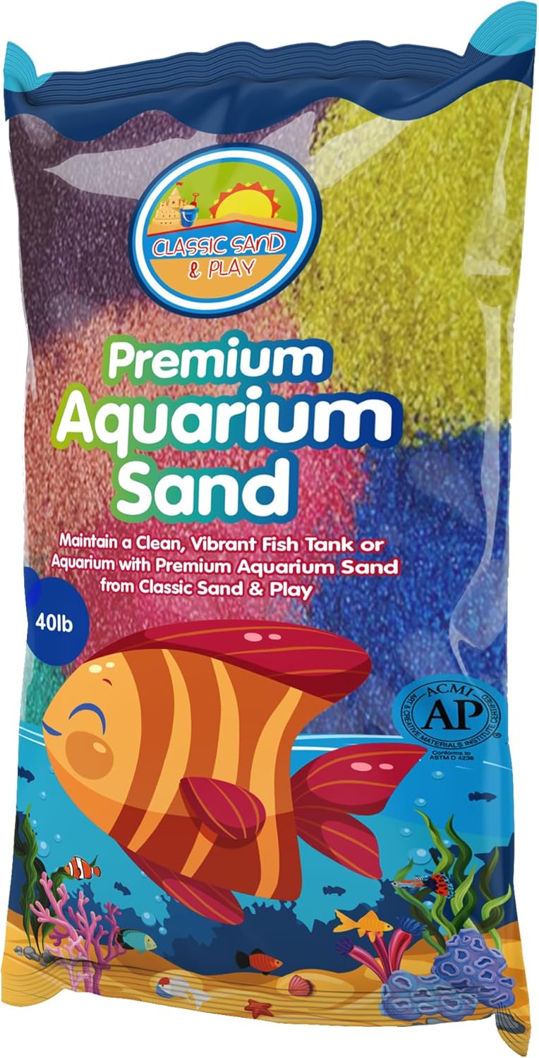 CLASSIC SAND & PLAY Natural Aquarium Sand for Freshwater and Saltwater Tanks, 40 lb. Bag, Improves Filter Life and Filtration Process, Pre-Washed Fine Sand, Rainbow